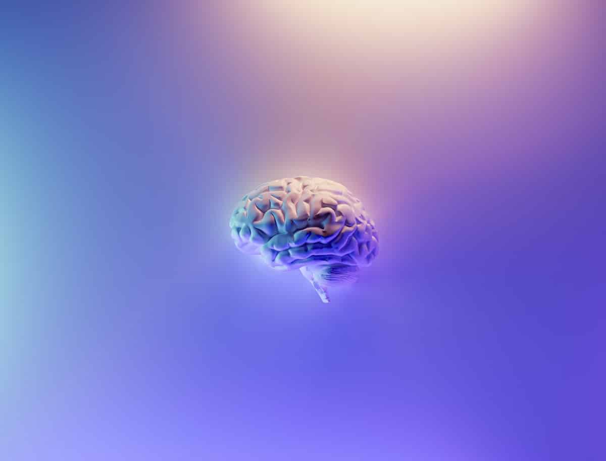 Iridescent brain render representing neural opioid pathways